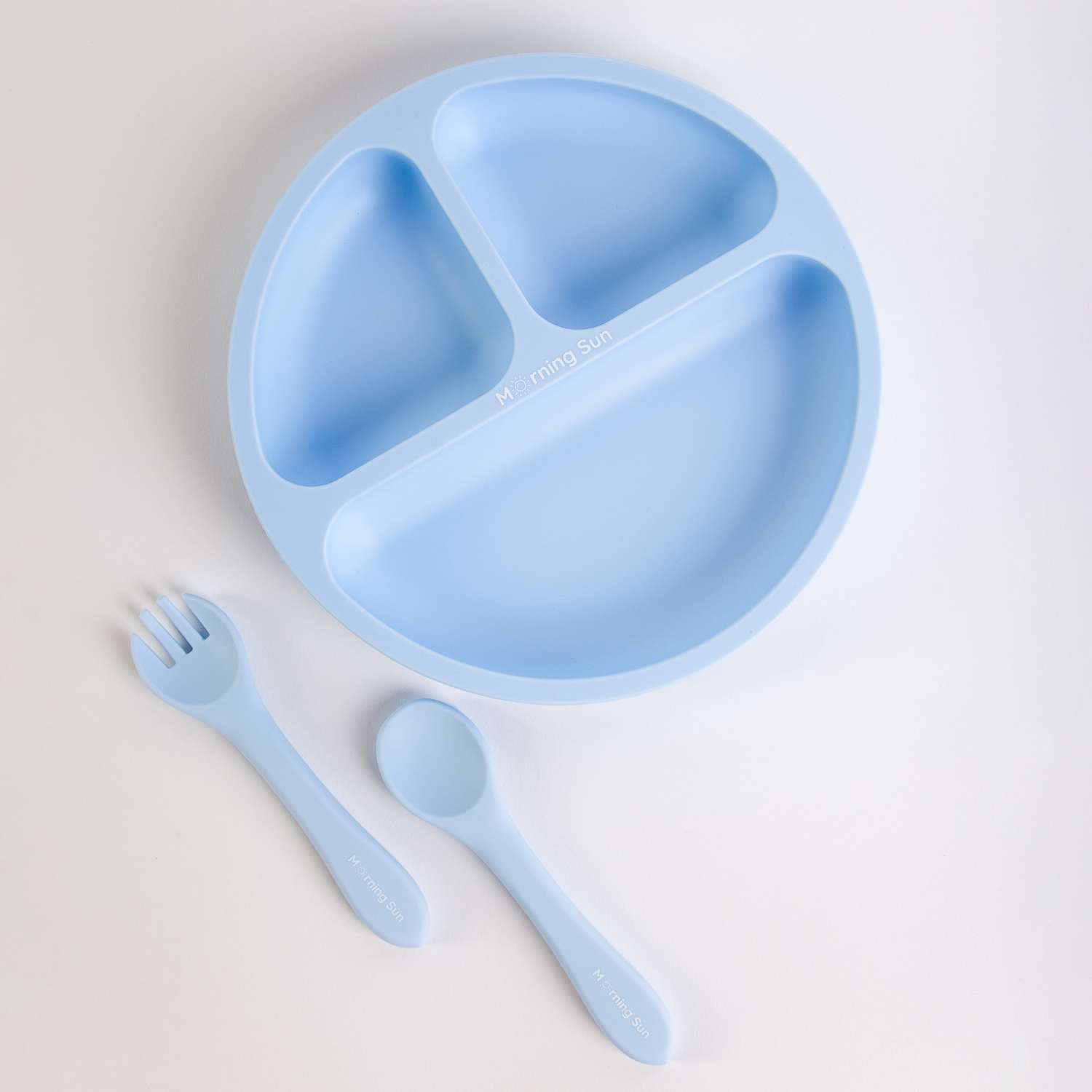Набор детской посуды Morning Sun силиконовый секционная тарелка ложка вилка голубой - фото 6
