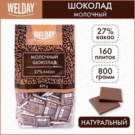 Шоколад порционный WELDAY плиточный молочный 160 плиток