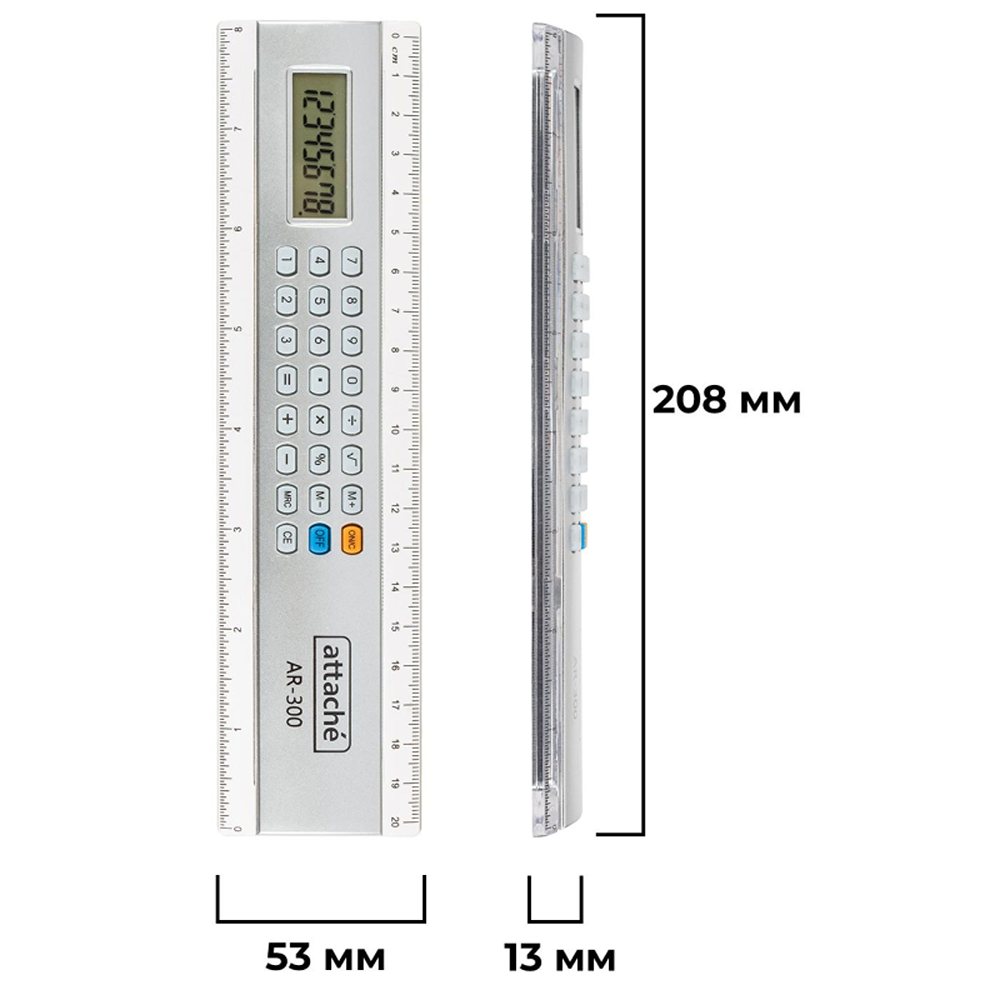 Калькулятор Attache настольный с линейкой 8 разр. питание от батареи серый - фото 2