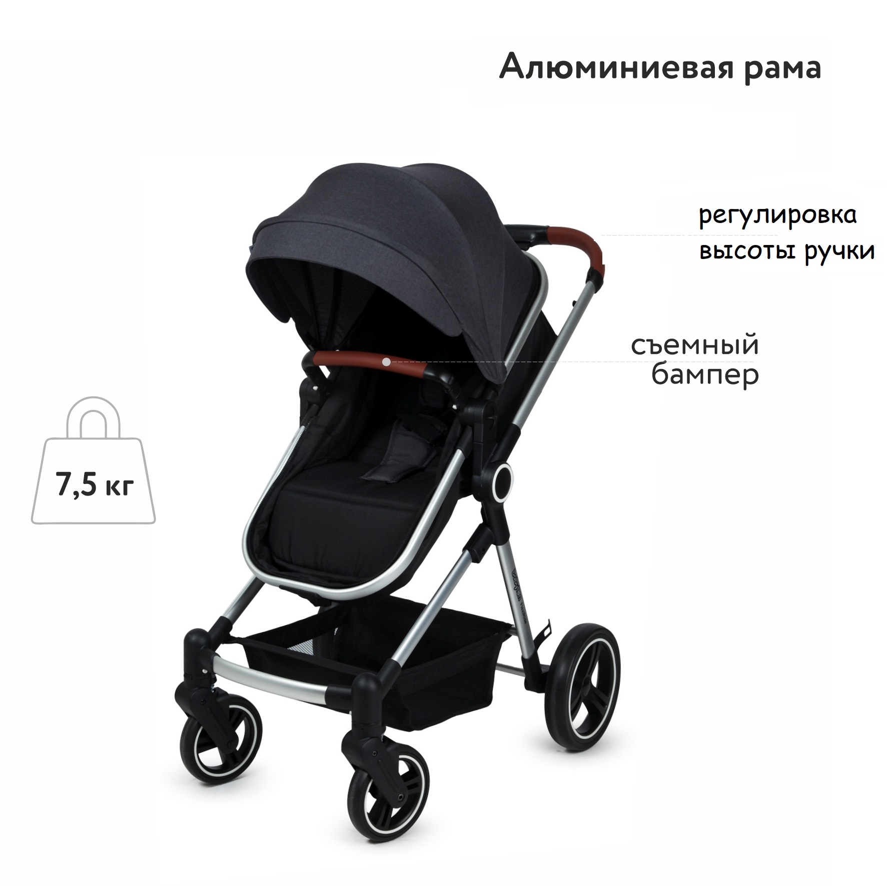 Коляска-трансформер Babyton FlexiRide Black grey - фото 4