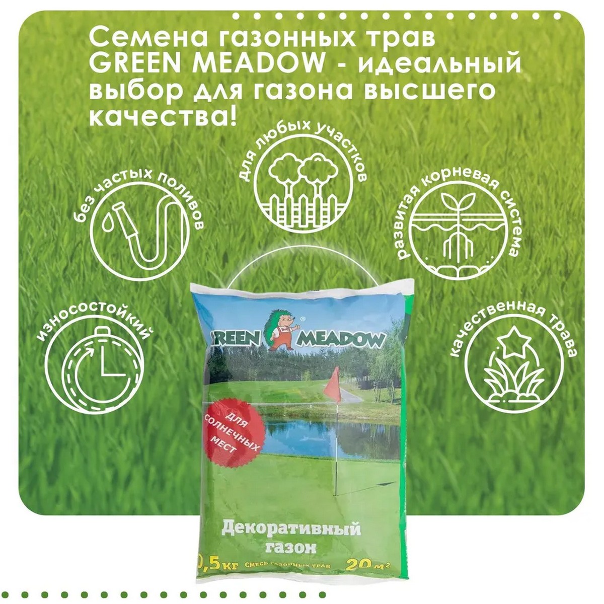 Семена трав GREEN MEADOW для декоративного газона Солнечный 0.5кг - фото 4