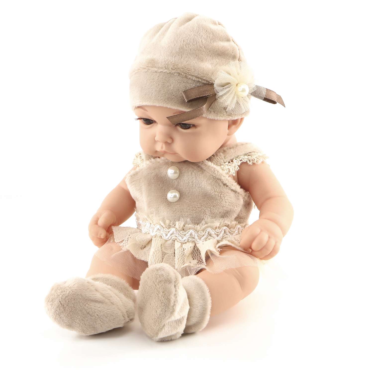 Кукла пупс 1TOY Premium реборн 25 см в нарядном бежевом платьице Т15458 - фото 5