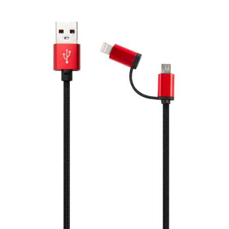 Дата-кабель RedLine LX01 2 in 1 USB - microUSB+8-pin нейлоновая оплетка черный