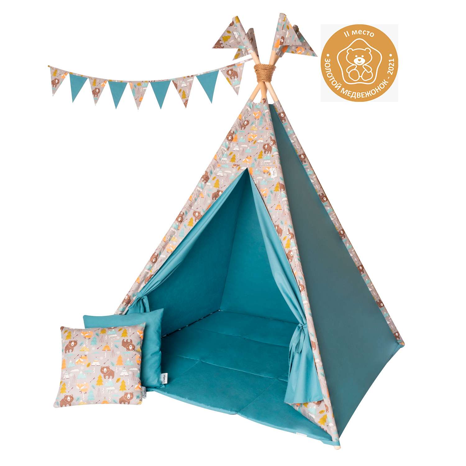 Детская игровая палатка вигвам Buklya Медведи цв. серый / индиго - фото 2