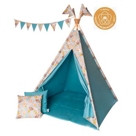 Детская игровая палатка вигвам Buklya Медведи цв. серый / индиго