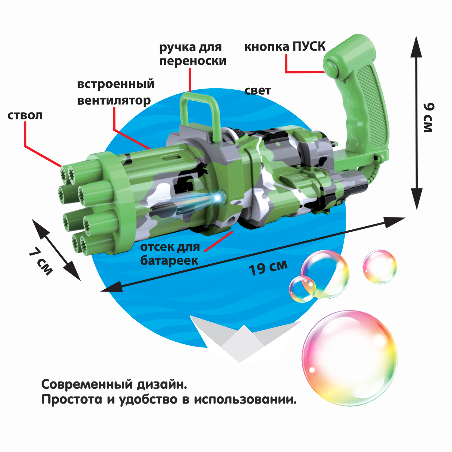Мыльная пушка BONDIBON со световыми эффектами цвет зелёный камуфляж серия Наше лето - фото 9