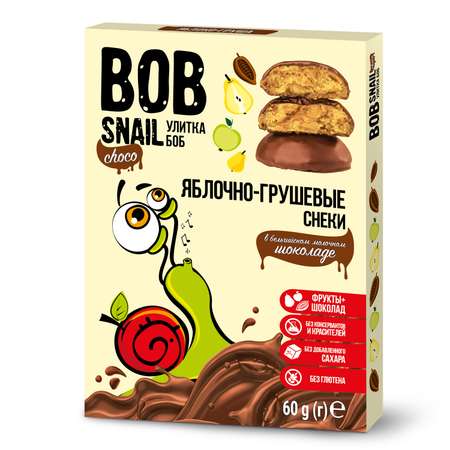 Снек Bob Snail Фруктовый яблочно-грушевый в молочном бельгийском шоколаде без добавленного сахара 60г