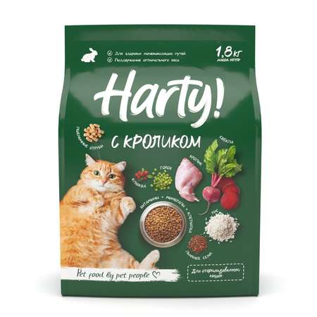 Корм для кошек Harty 1,8кг с кроликом для взрослых стерилизованных полнорационный сухой