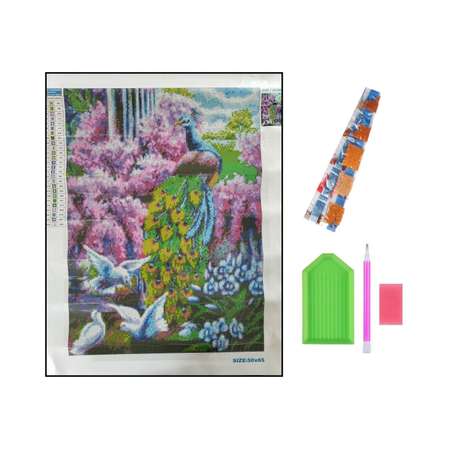Алмазная мозаика Seichi Павлин в цветущем саду 50х65 см