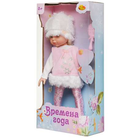 Кукла ABTOYS Времена года 30 см в белой кофте нежно розовом сарафане с меховой оборкой и белой шапке