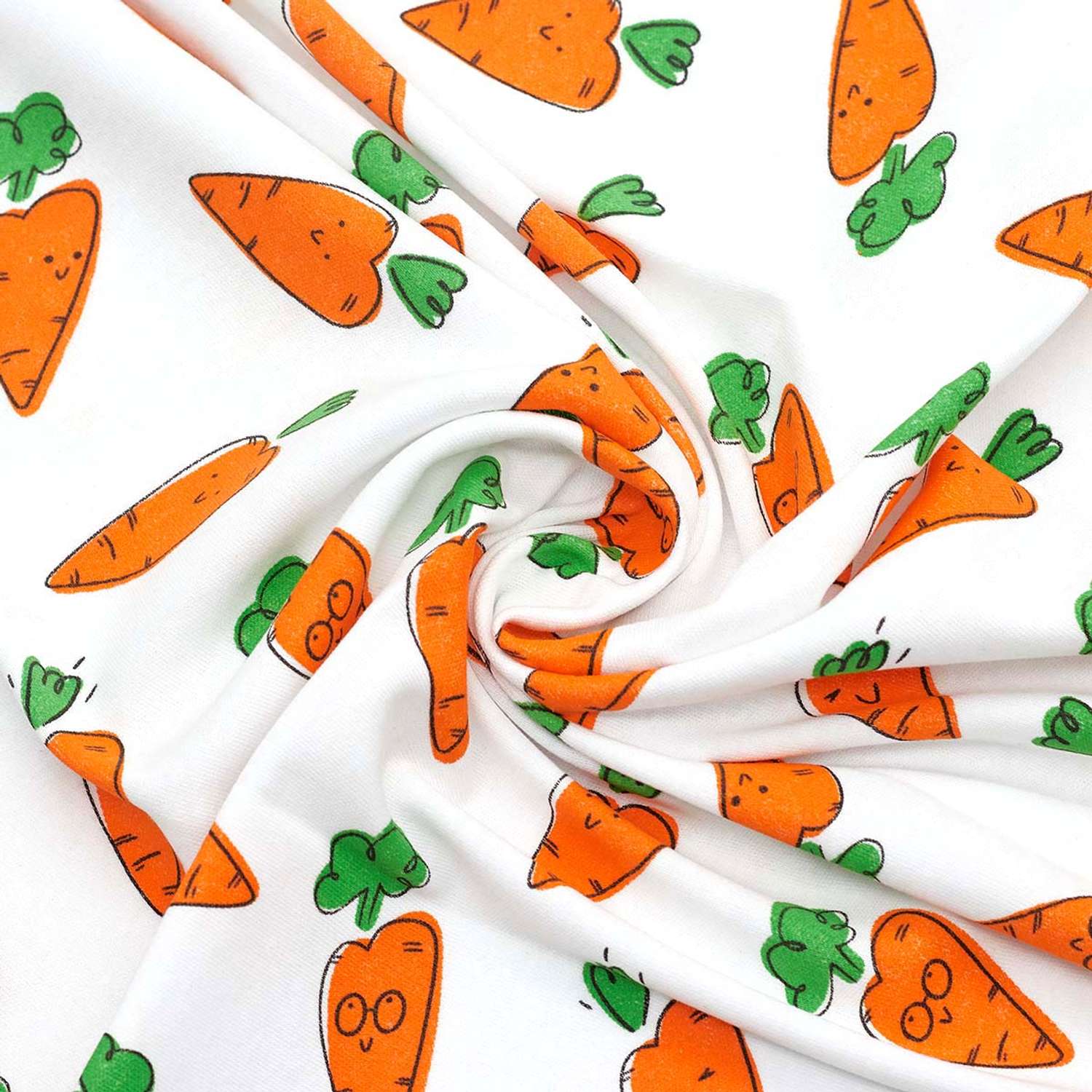 Ткань Совушка трикотаж интерлок с рисунком морковь хлопок для творчества 45х50 см бело-оранжевый - фото 2