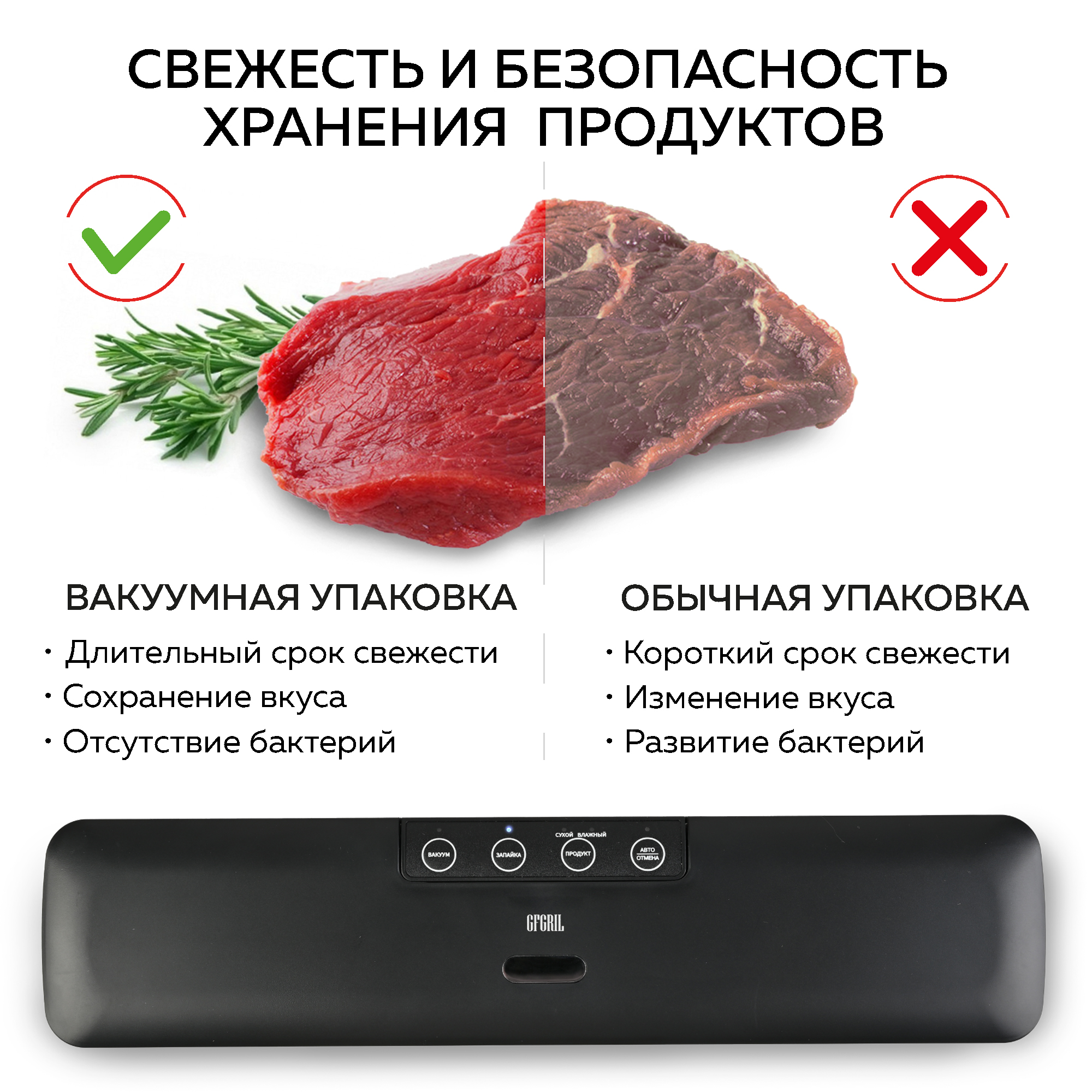 Вакуумный упаковщик GFGRIL GF-VS15 для упаковки продуктов в автоматическом и ручном режиме - фото 2