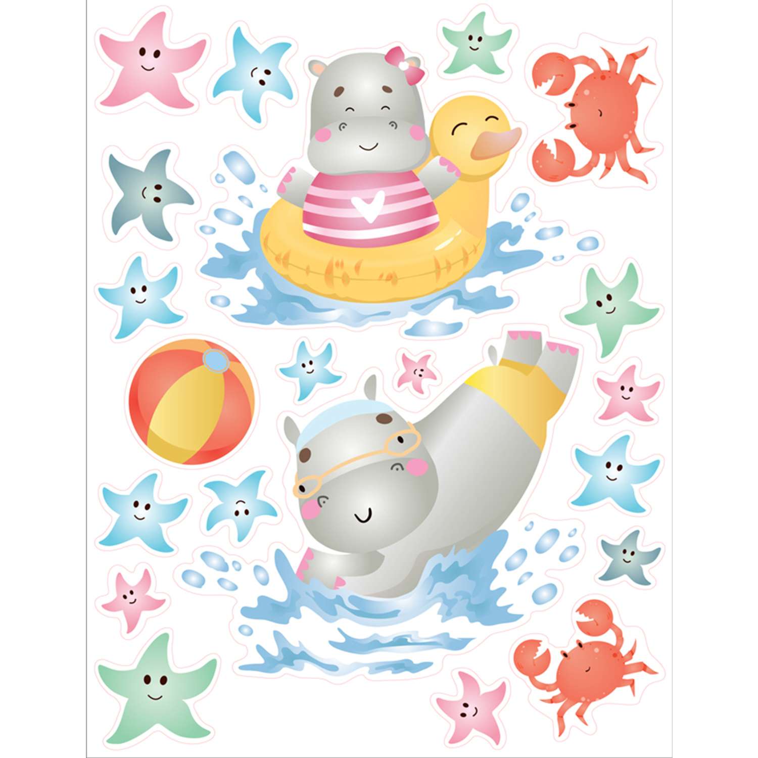 Наклейка оформительская ГК Горчаков ребенку в ванную комнату с рисунком бегемотики для декора - фото 1