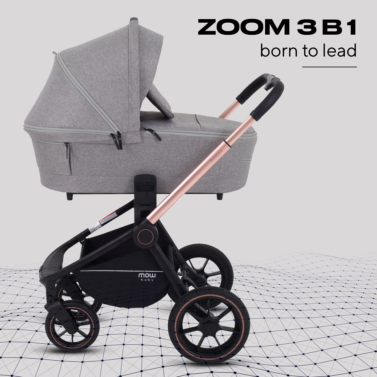 Коляска детская универсальная MOWbaby ZOOMPU (3в1) RA087 Gold Beige - фото 1