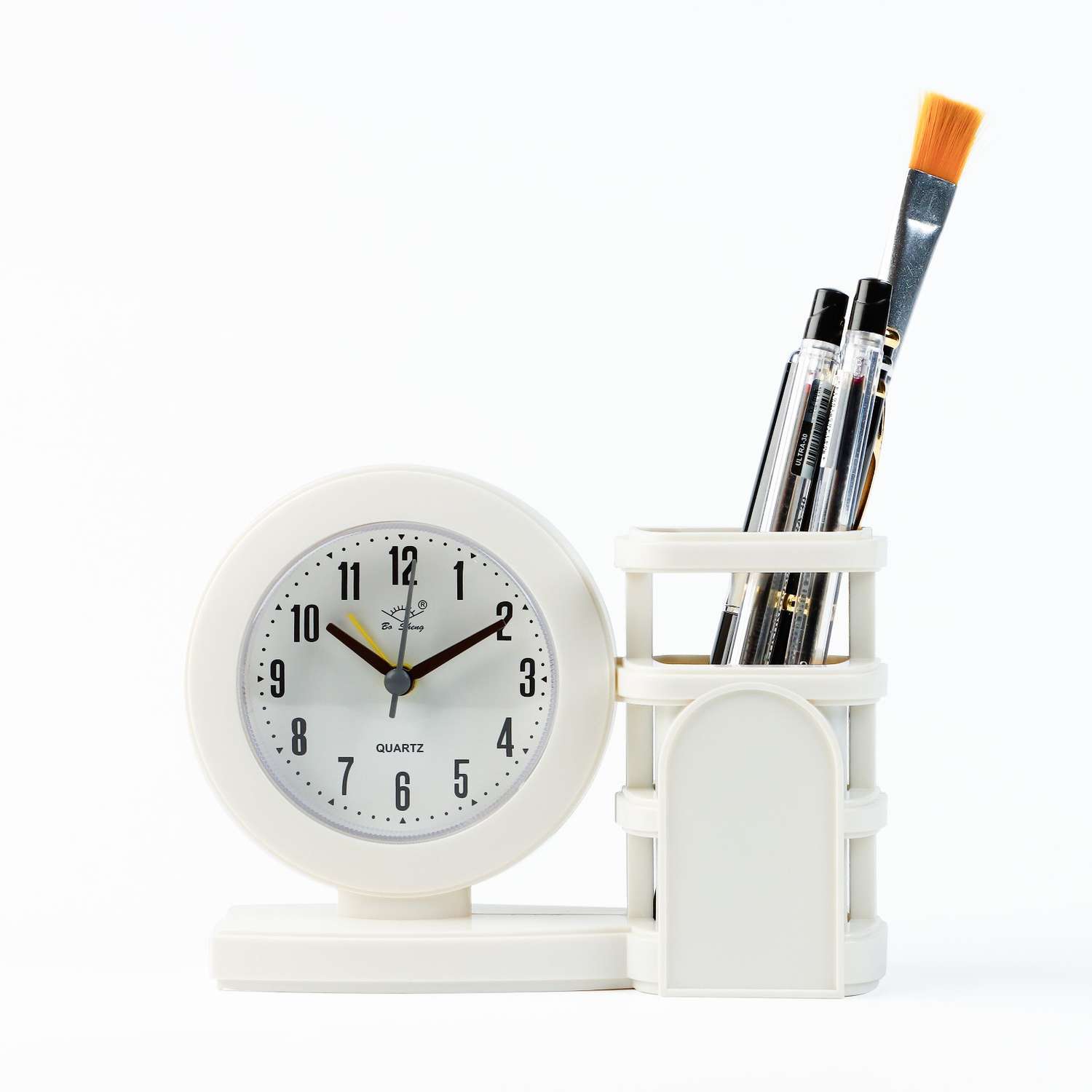 Часы Sima-Land настольные дискретный ход d-10 см с органайзером 15 х 5 х 11 см белые - фото 1