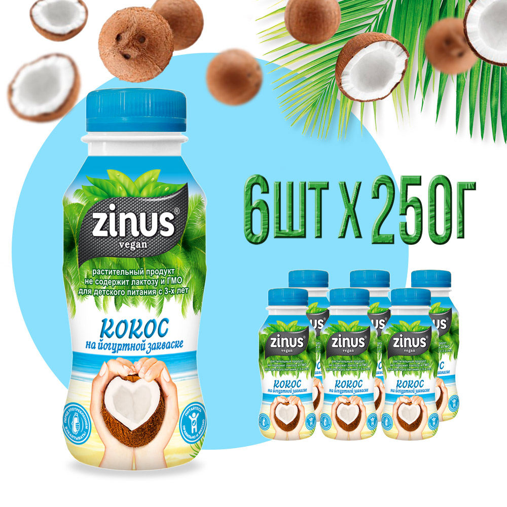 Растительный напиток 250г 6шт Zinus vegan кокосовый на йогуртной закваске - фото 1