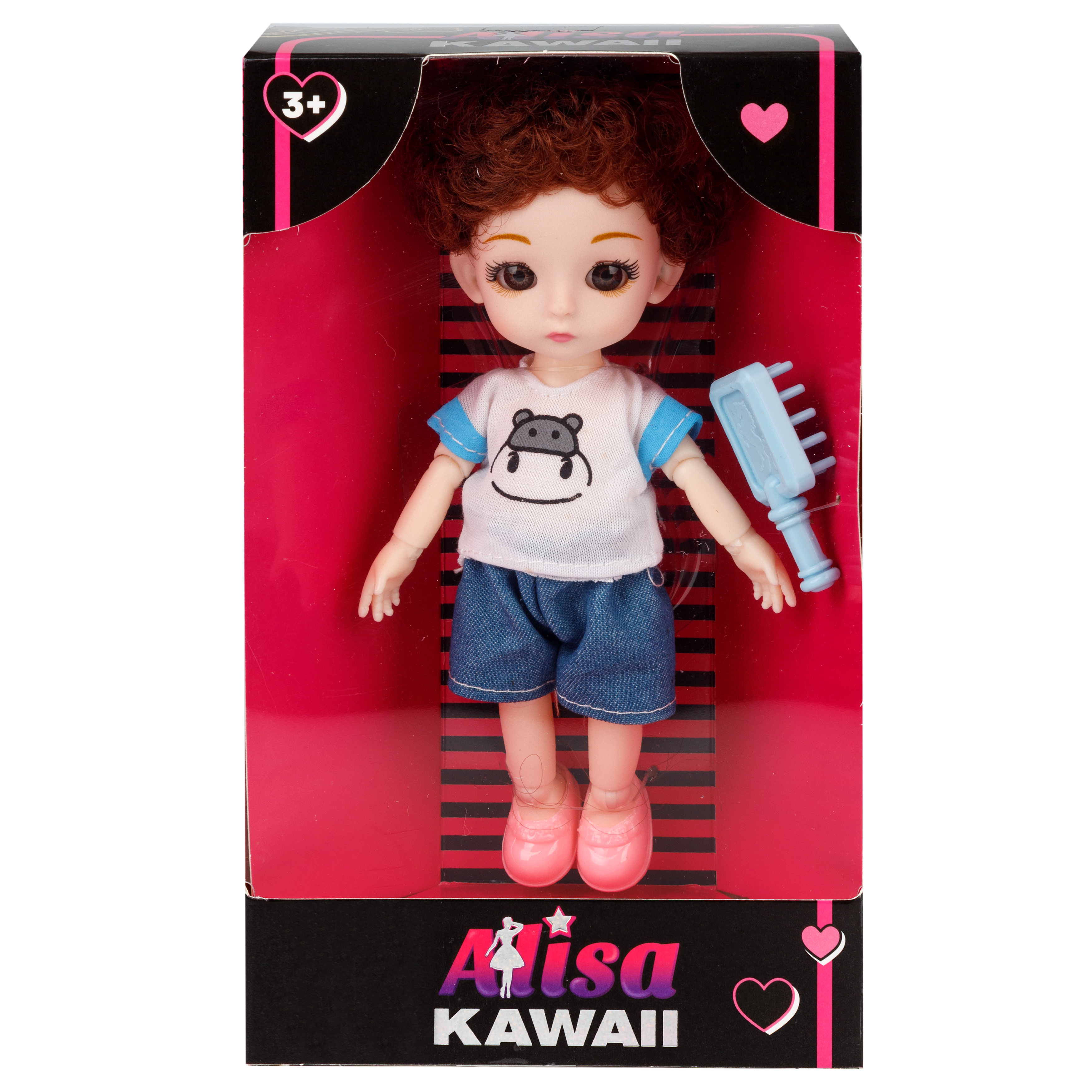 Кукла шарнирная 15 см 1TOY Alisa Kawaii mini с расчёской короткие темные кудрявые волосы Т24351 - фото 15