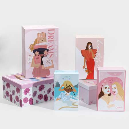 Набор коробк Дарите Счастье подарочных 6 в 1 «Girls» 20 х 12.5 х 7.5 ‒ 32.5 х 20 х 12.5 см
