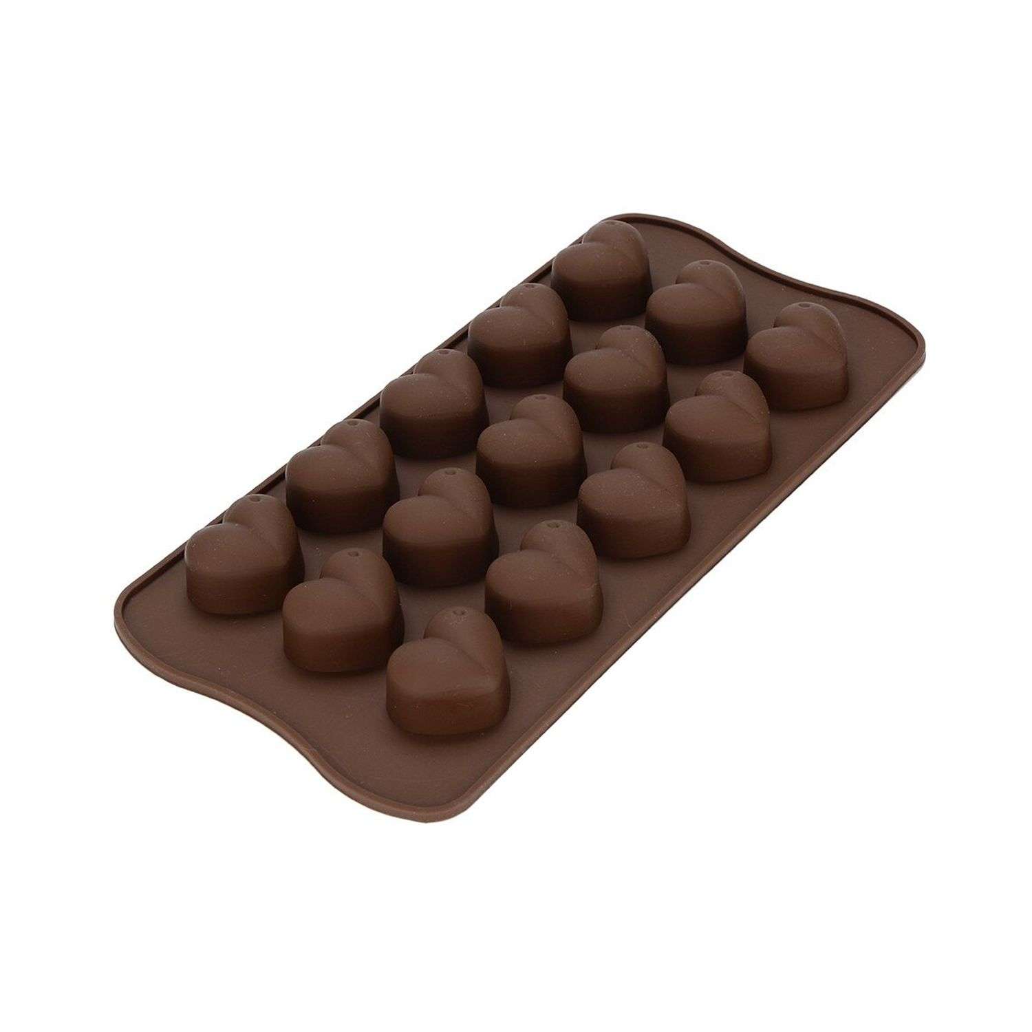 Силиконовая форма для шоколада NPOSS Сердечки 15 ячеек коричневая - фото 1