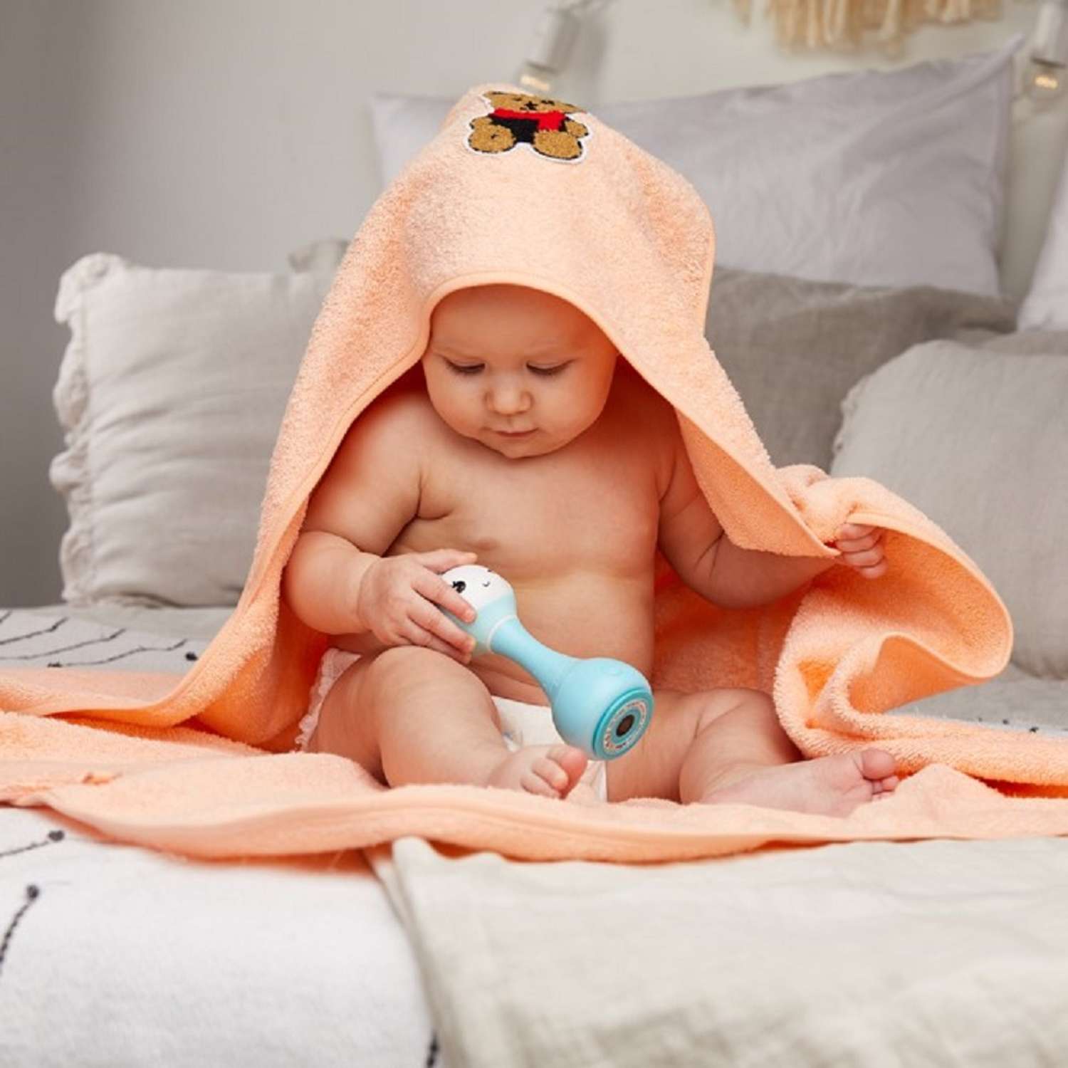 Комплект для купания Forsalon махровый полотенце и варежка цвет персиковый - фото 2