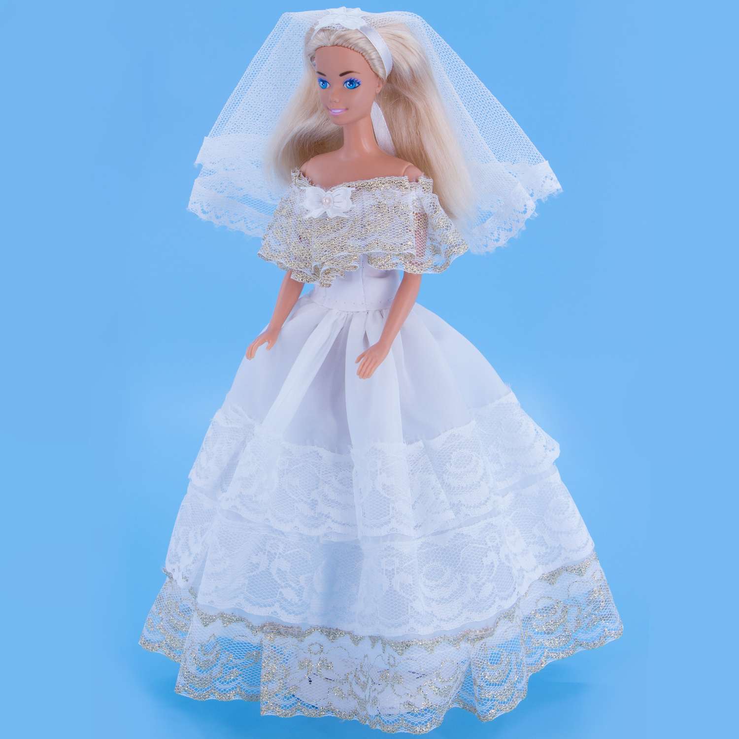 Одежда для кукол Модница 29 см Свадебное платье с фатой 1904 белый-золото 1904белый&amp;золото - фото 15