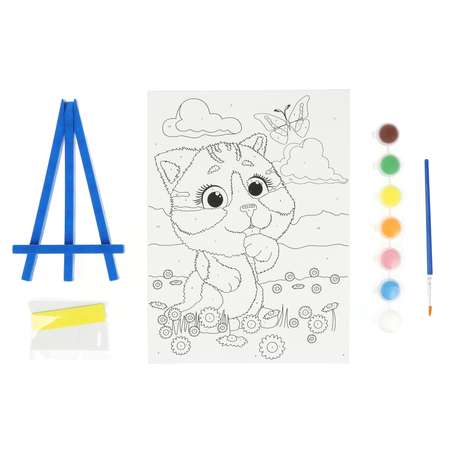 Набор для детского творчества МультиАРТ Холст для росписи по номерам с декорированием Котик