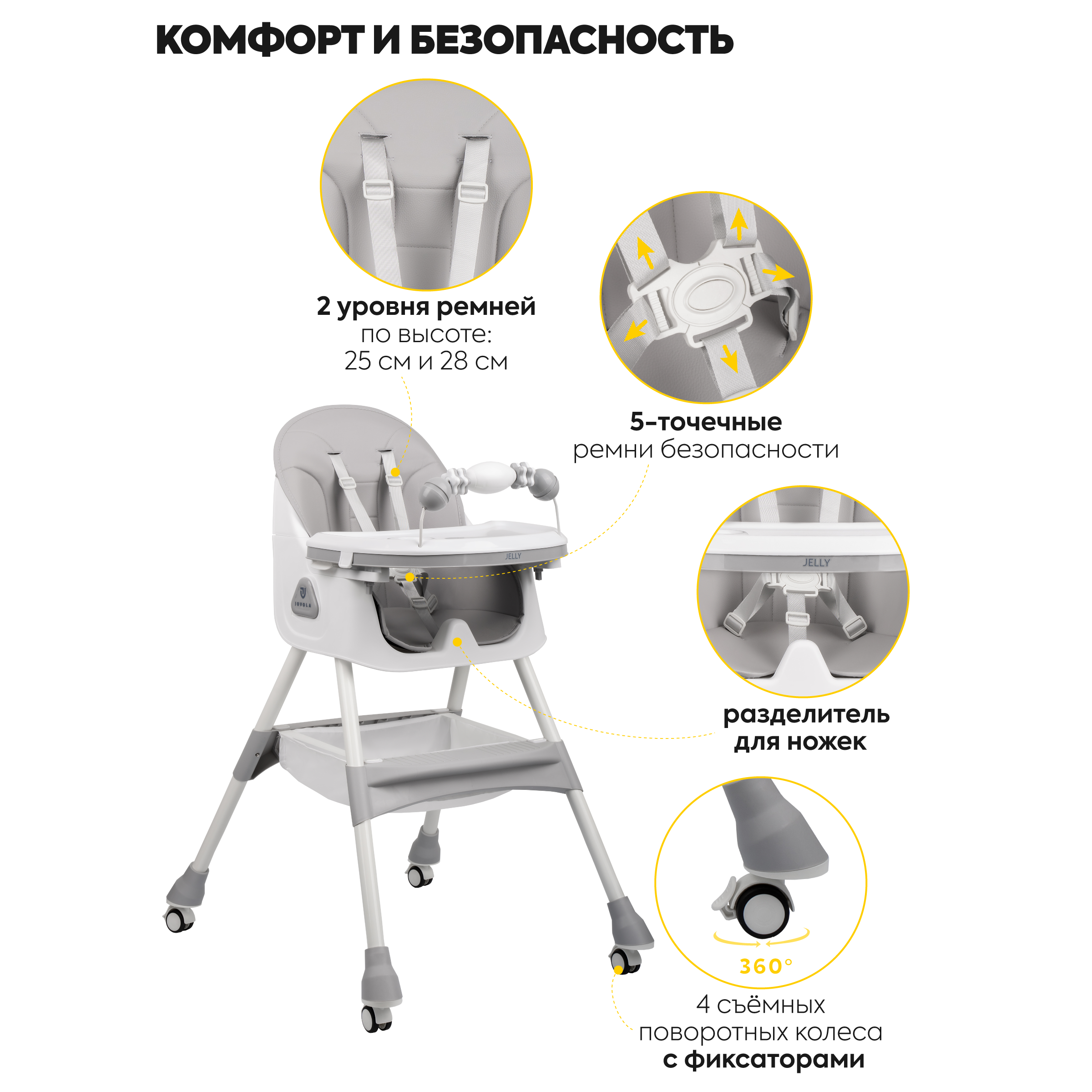 Стульчик JOVOLA для кормления детский Jelly от 6 до 36 месяцев светло-серый - фото 5