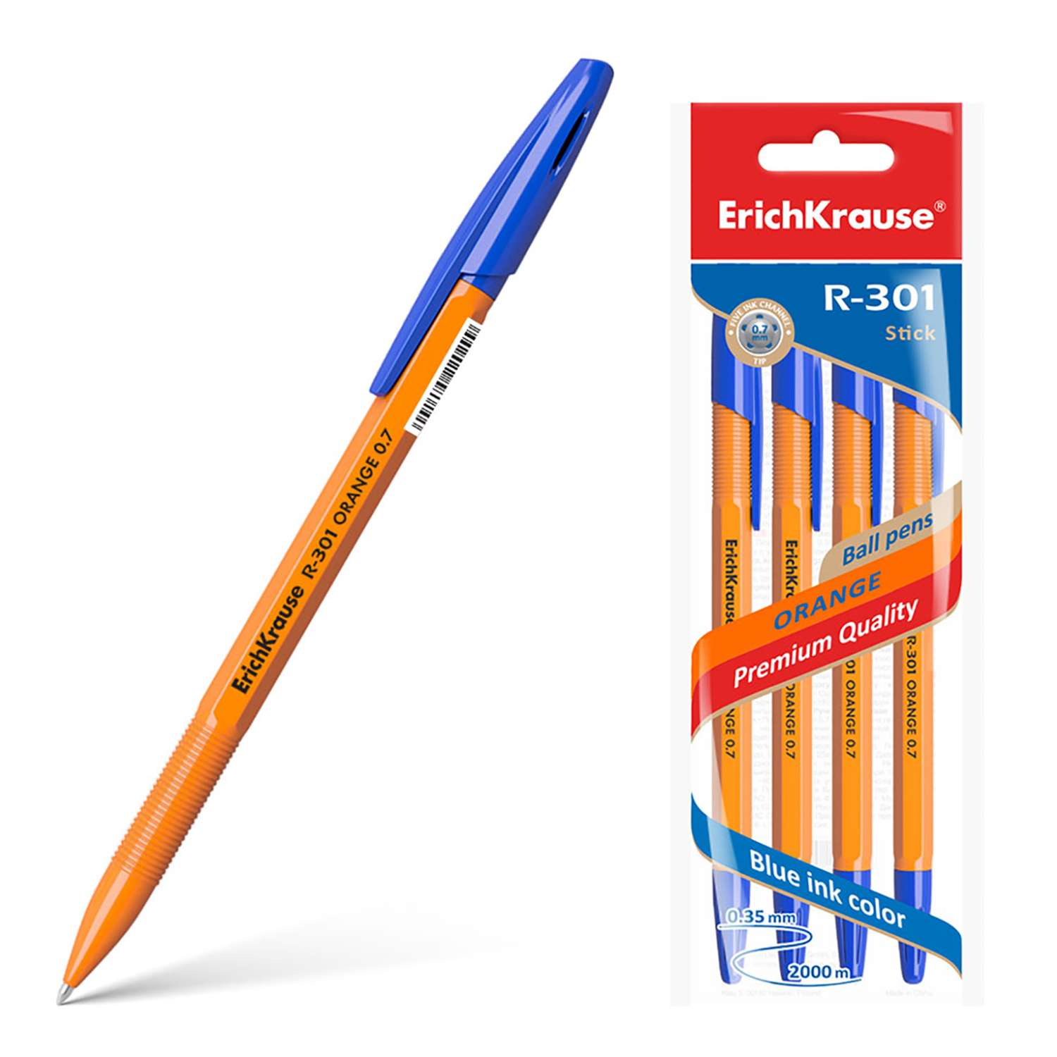 Набор шариковых ручек ErichKrause R-301 Orange Stick 4шт Синий 22189 - фото 5