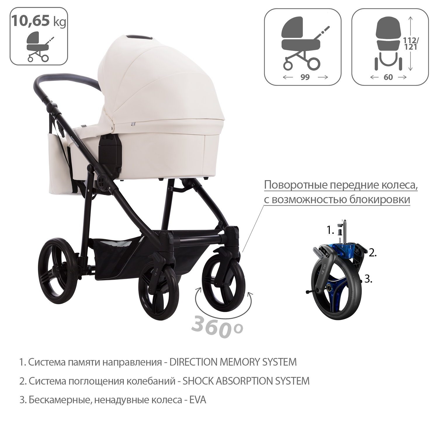 Коляска 2в1 Bebetto Explorer Air Pro экокожа шасси Черное 01 - фото 4