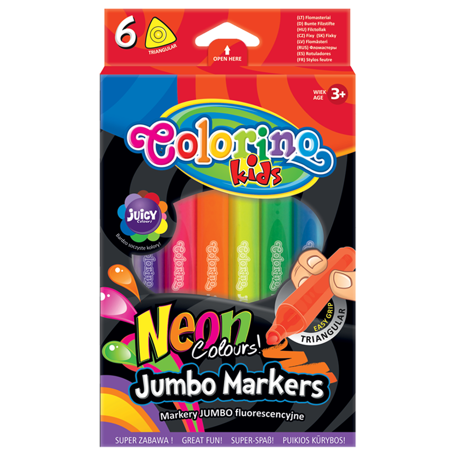 Фломастеры COLORINO Jumbo неоновые треугольные 6 цветов - фото 1