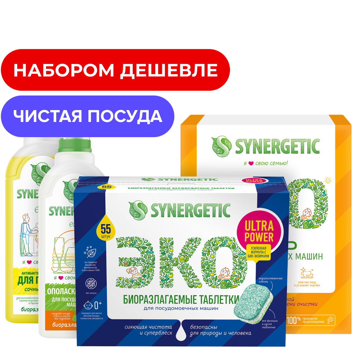 Набор экосредств Synergetic Чистая посуда Ultra Optimum - фото 1