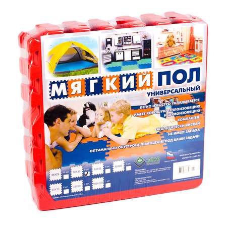 Развивающий детский коврик Eco cover игровой для ползания мягкий пол красный 30х30