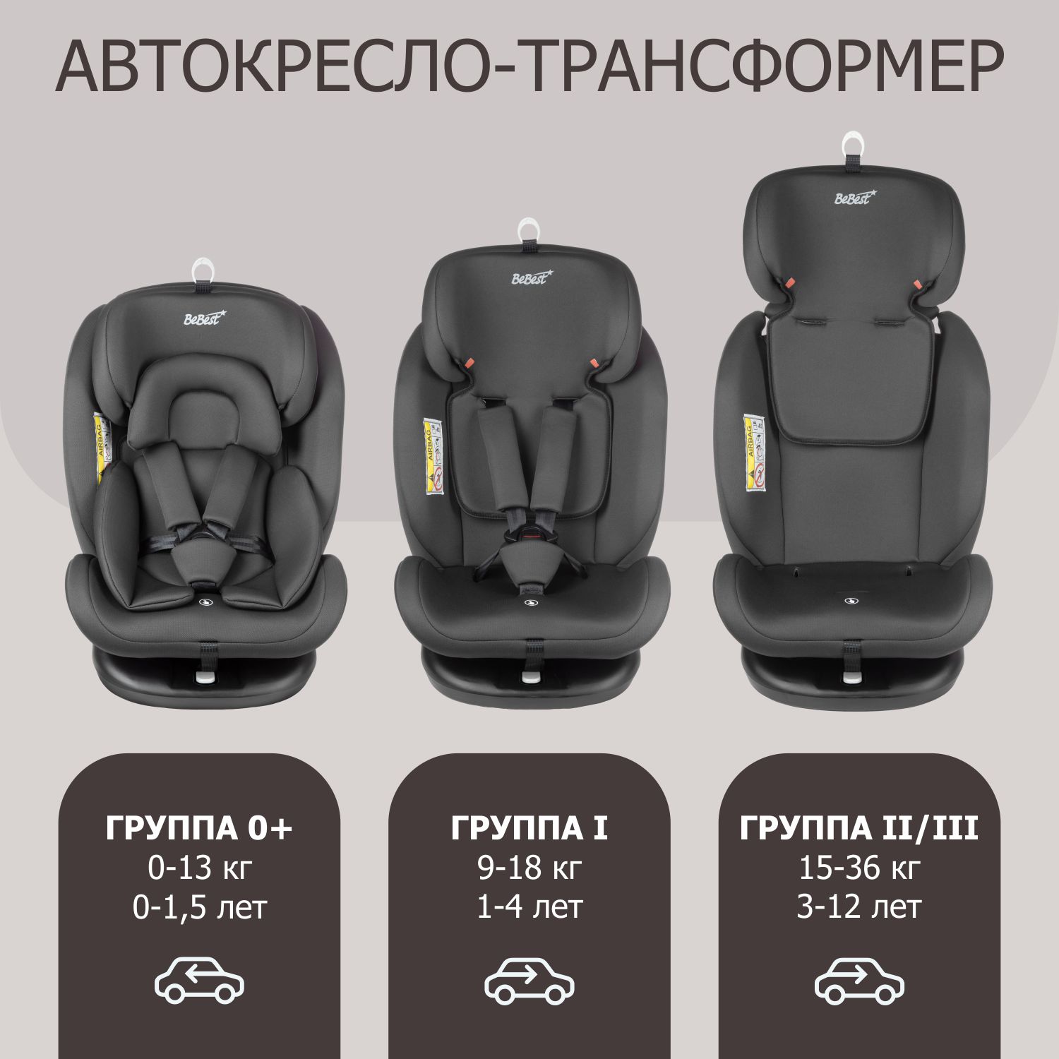 Автокресло детское поворотное BeBest Carrier Isofix Lux гот 0 до 36 кг brown grey - фото 4