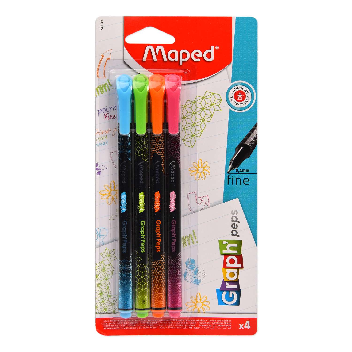 Ручка капиллярная MAPED Graph Peps 0.4мм 4цвета 749043 - фото 2