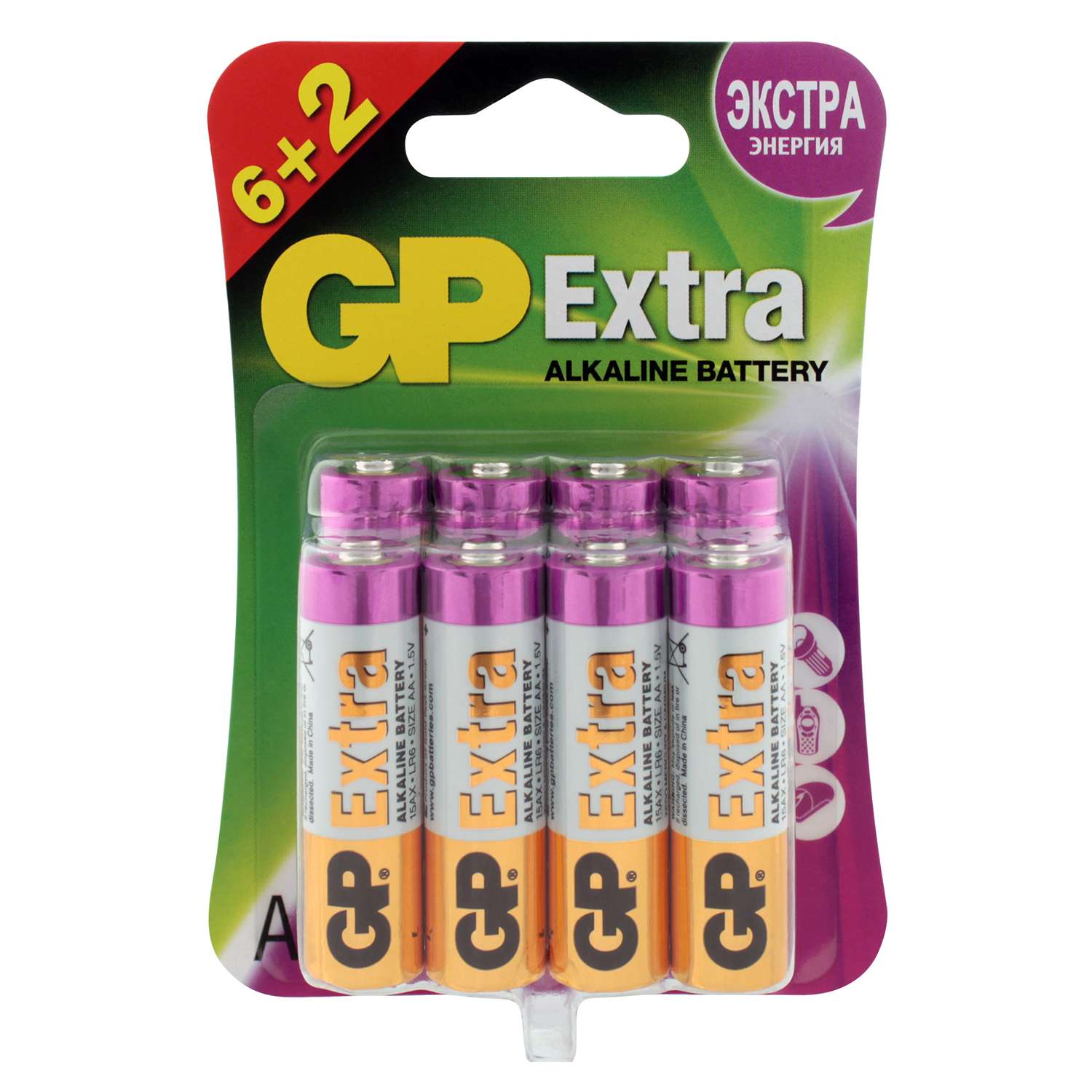 Батарейки GP Extra LR06 АА 6+2шт 15AX6/2-2CR8 - фото 1