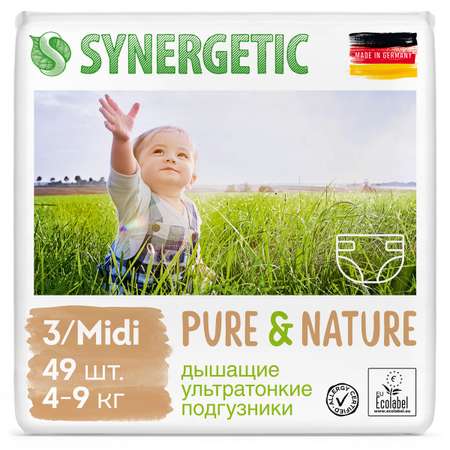 Подгузники SYNERGETIC Pure Nature от 4 до 9 кг размер 3 Midi ультратонкие 49 шт