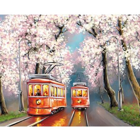 Картина по номерам Цветной Романтика весенних трамваев 40x50 см