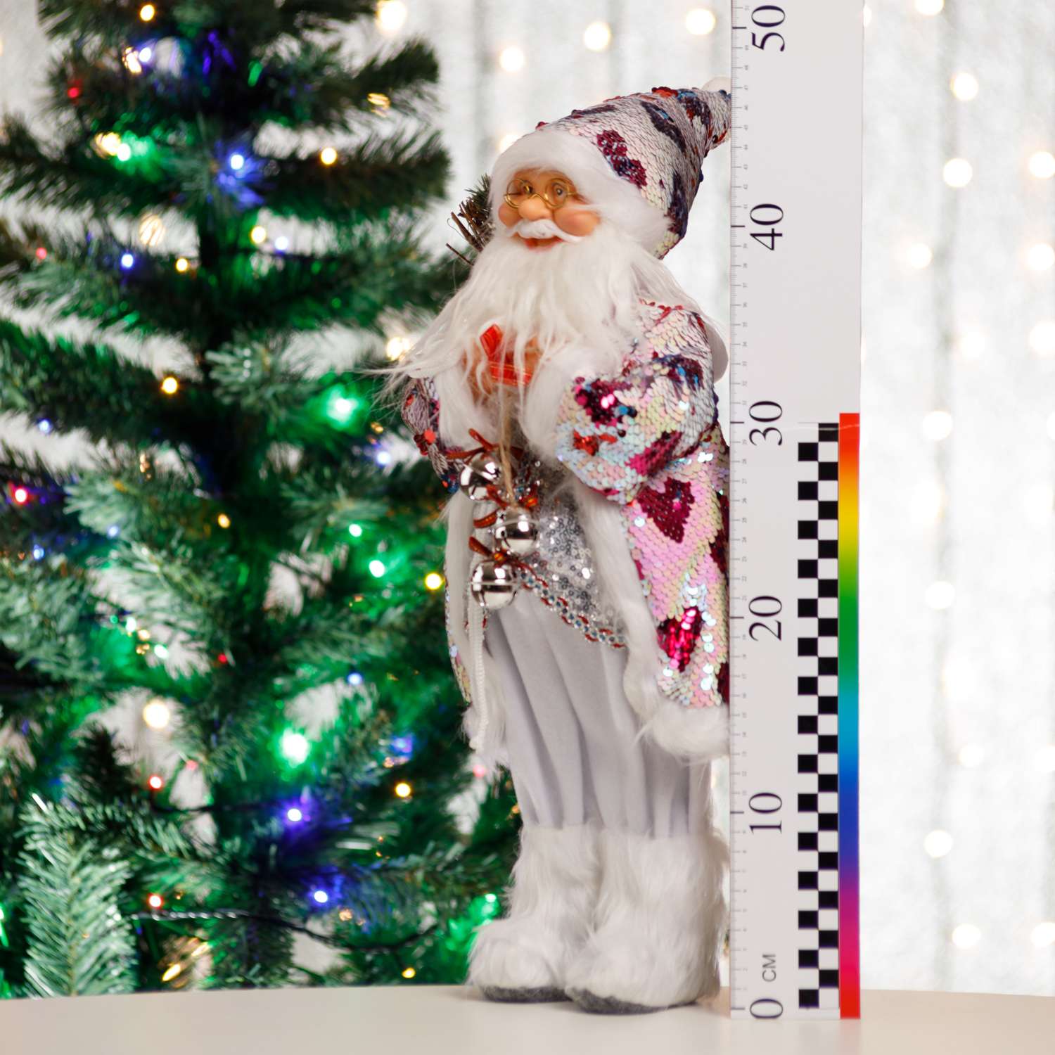 Фигура декоративная BABY STYLE Игрушка Дед Мороз в костюме с сердечками с 2х сторонними пайетками 45 см - фото 4