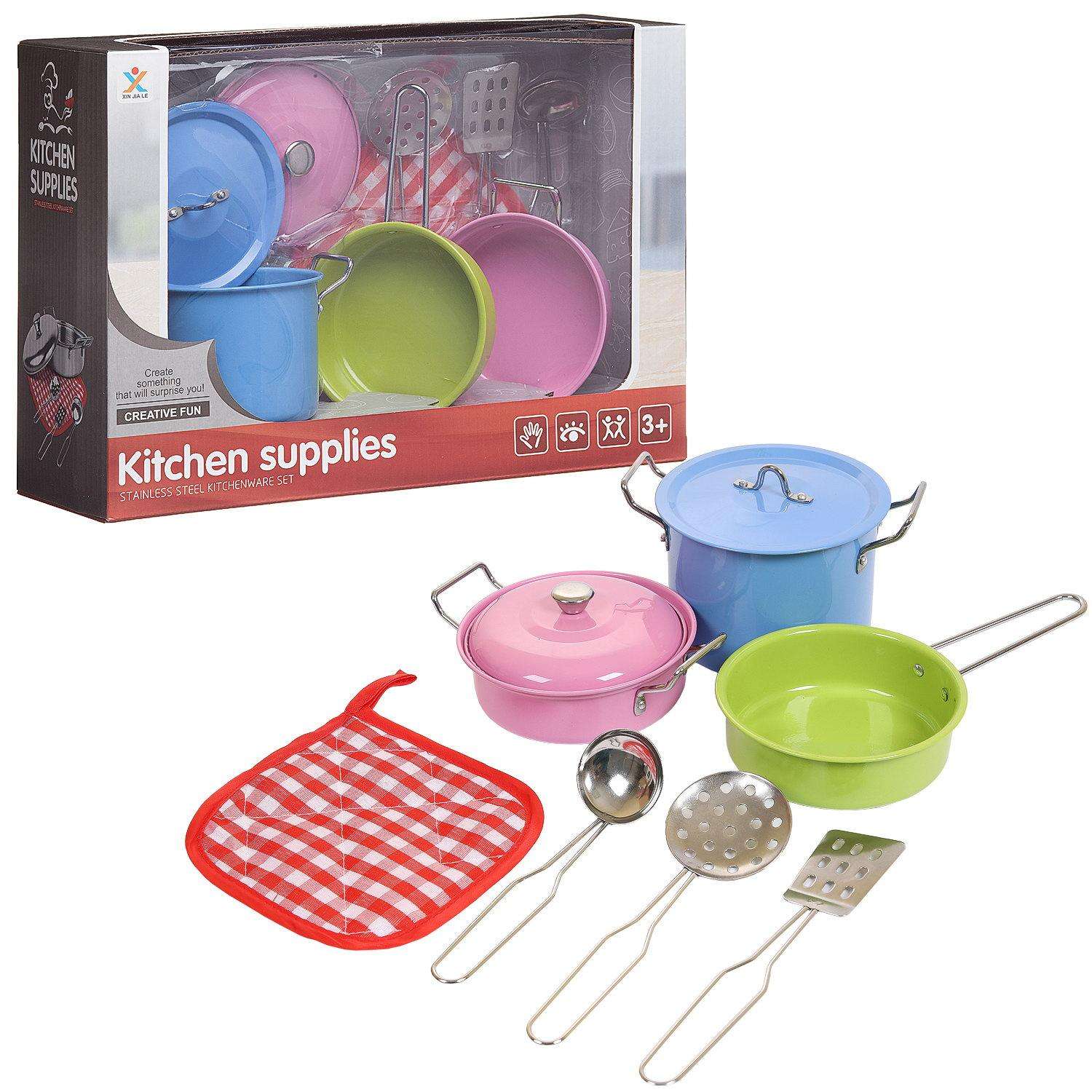 Игровой набор ABTOYS Посуда металлическая разноцветная 9 предметов - фото 1