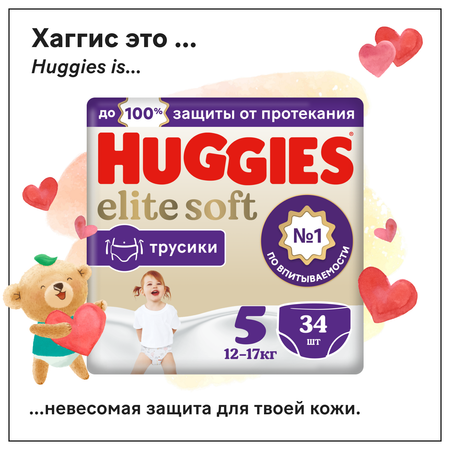 Подгузники-трусики Huggies Elite Soft 5 12-17кг 34шт