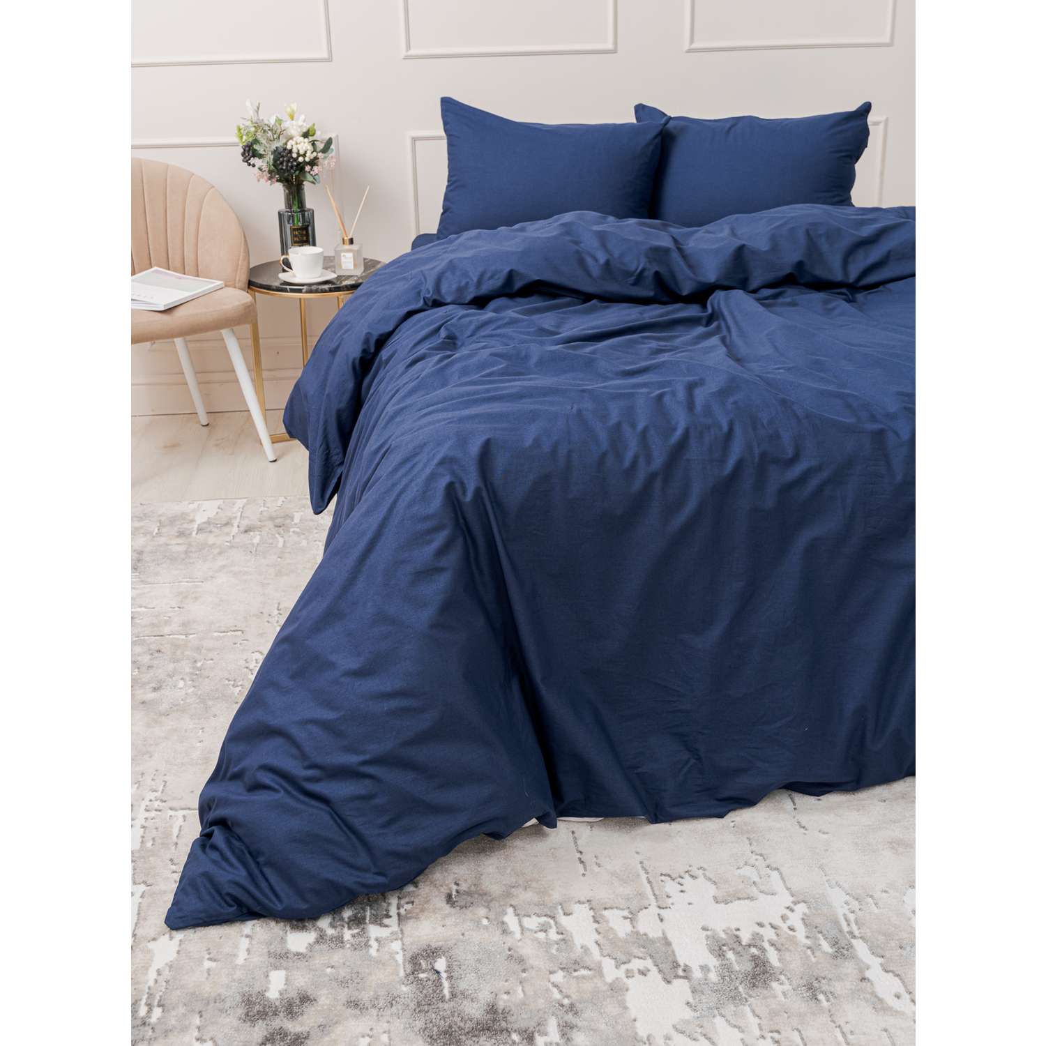 Комплект постельного белья IDEASON Поплин 3 предмета 2.0 спальный темно-синий - фото 4