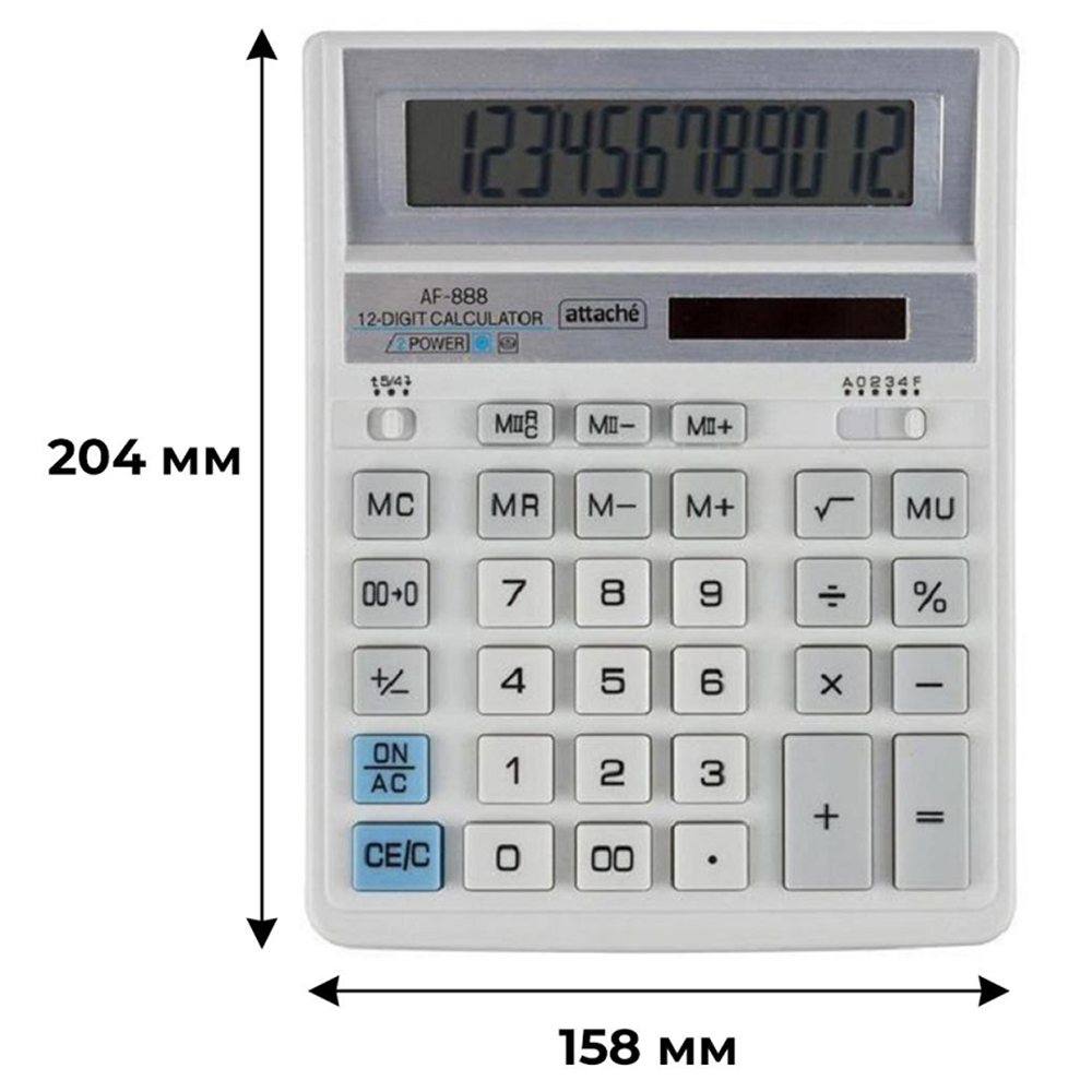 Калькулятор Attache настольный полноразмерный AF-888 12 разр. 204x158 мм белый - фото 3