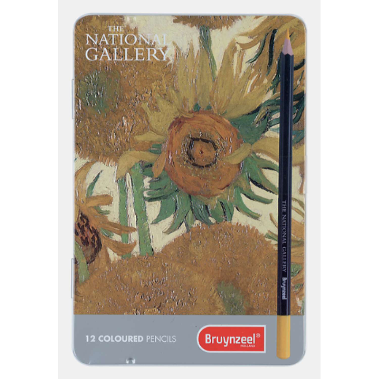 Набор цветных карандашей BRUYNZEEL The National Gallery Подсолнухи Ван Гог 12 цветов в металлическом коробе-пенале - фото 1