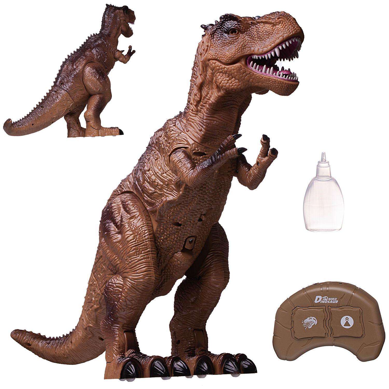 Динозавр Junfa Тиранозавр Рекс коричневый пускает пар звук свет радиоуправление - фото 1