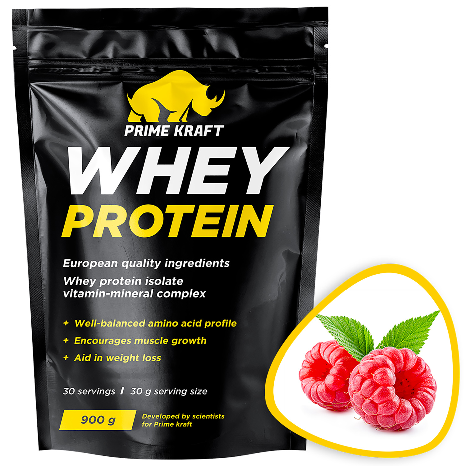 Протеин сывороточный Prime Kraft Whey малина 900г - фото 2