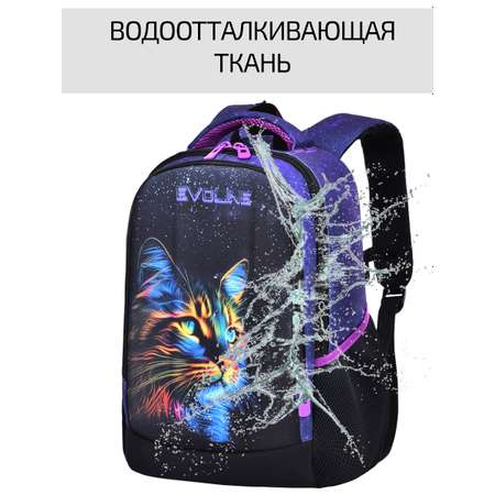 Рюкзак школьный Evoline черный цветная кошка 42см спинка BSKY-CAT-1