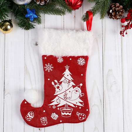 Носок Зимнее волшебство для подарков«Волшебство»ёлочка с подарками. 18х25 см. бело красный