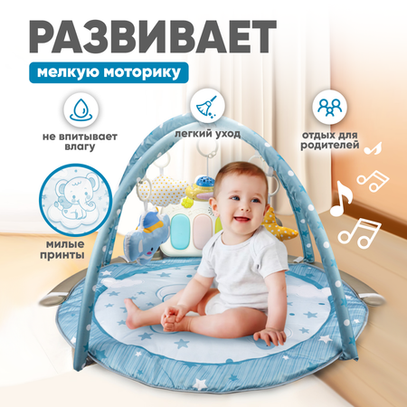 Развивающий музыкальный коврик Solmax для новорожденных с проектором и Bluetooth голубой