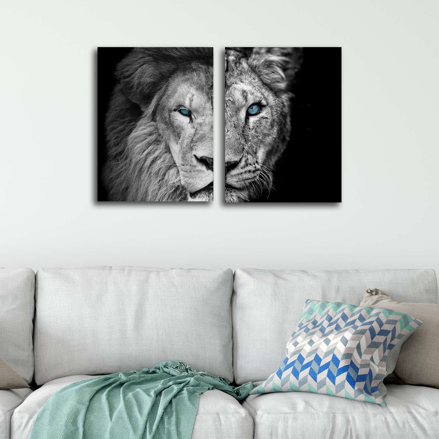 Комплект картин на холсте LOFTime Лев и львица половинки 30*40 - фото 2