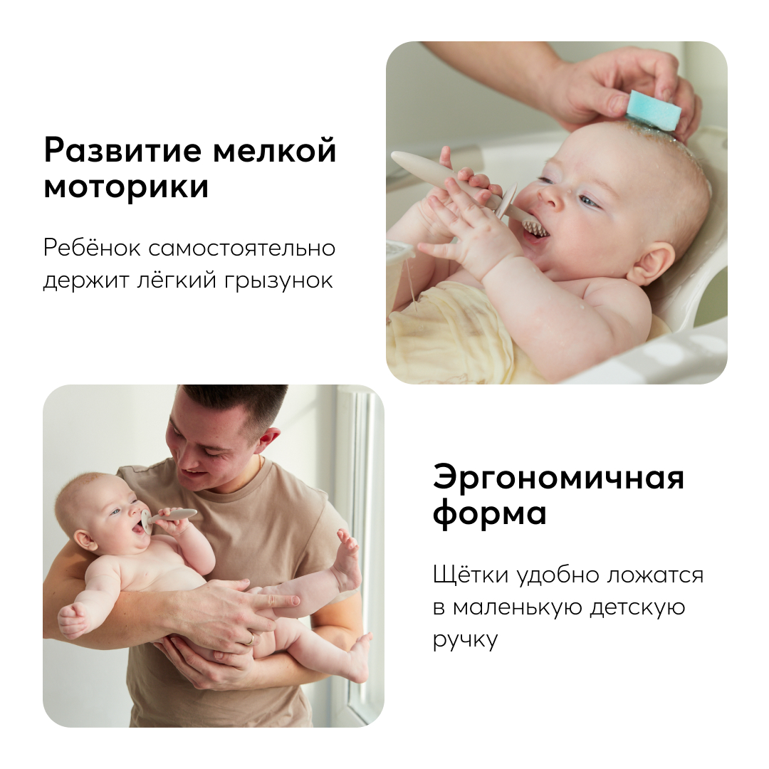 Детская зубная щётка Happy Baby прорезыватель 3 в 1 серая - фото 2